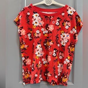 LOFT Vibrant Red Floral Short Sleeve Tee